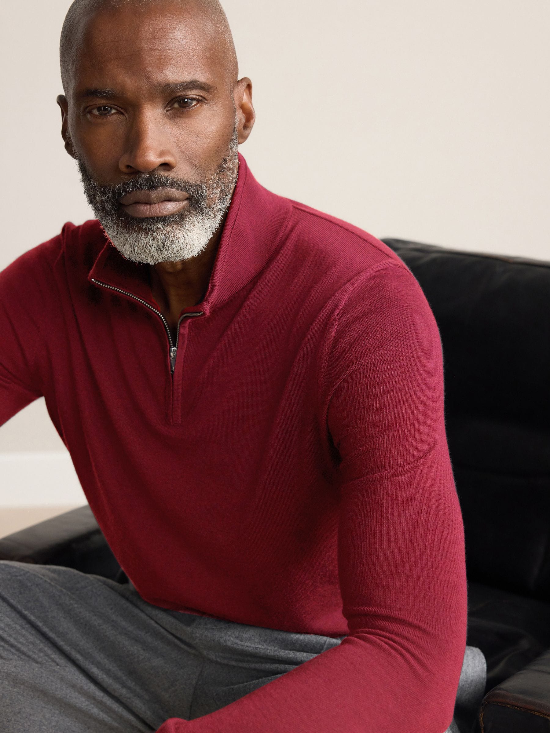 Rood - Regular Fit Signature 100% Merino Wool Zip Neck Jumper