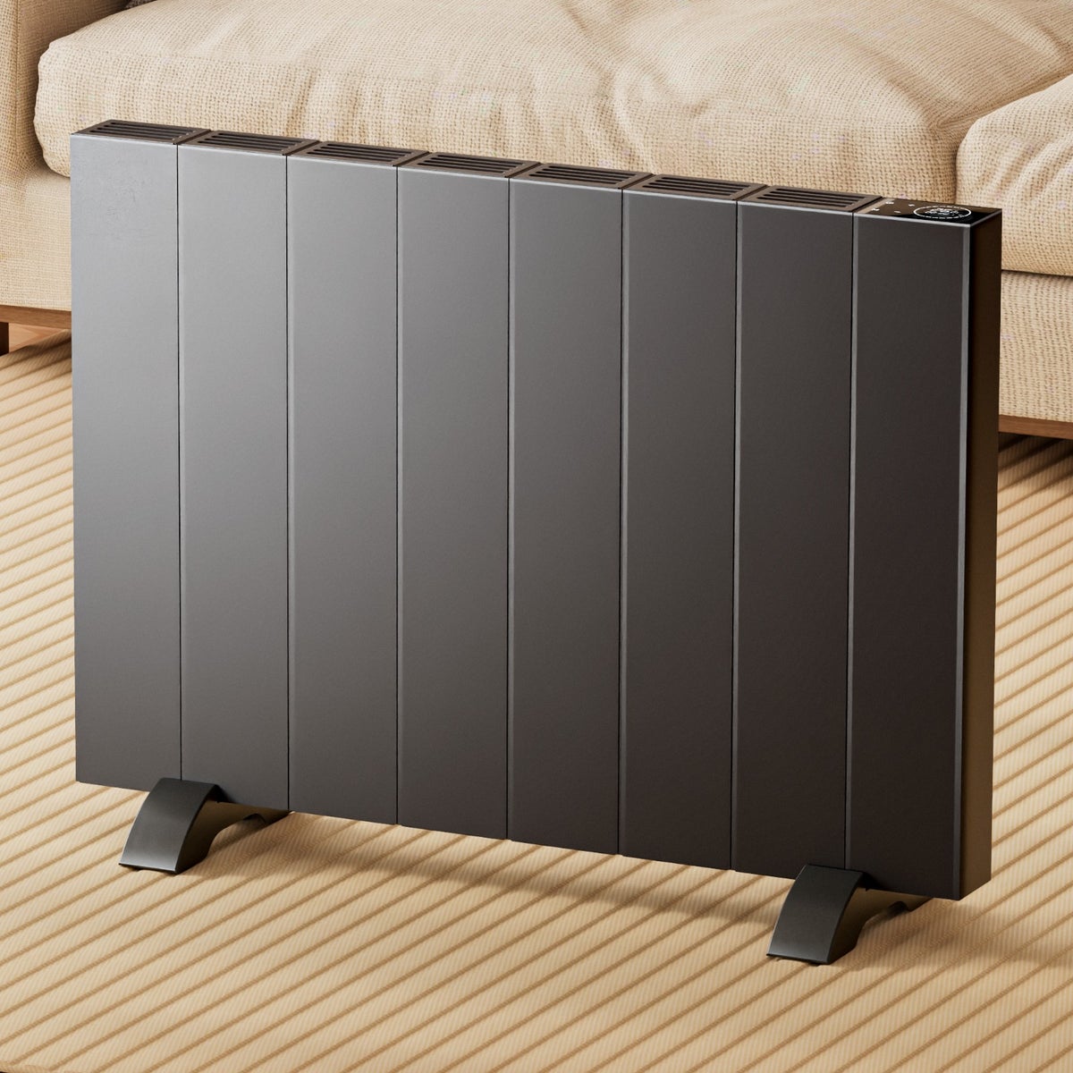 EMKE Elektrische Radiator Antraciet Platte Radiator Aluminium Staand/Wandmontage, WiFi Bediening LCD Display Timer Functie Elektrische Verwarming 1500W