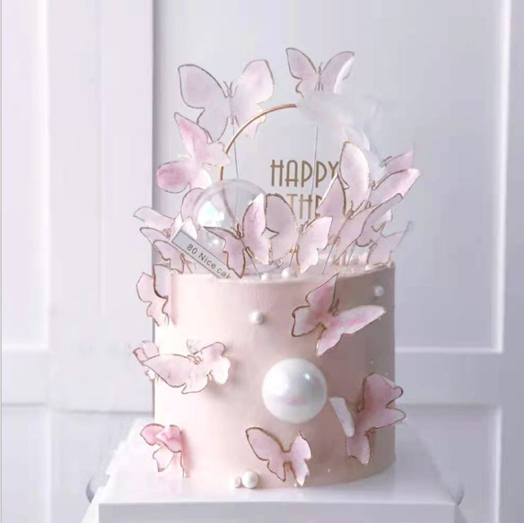 (10-tlg. Set) Kuchenstecker Schmetterling Tortenstecker Topper Dekoration für Torten / Kuchen - Lila / Gold / Style 1