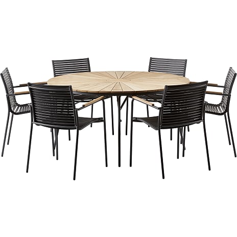 Kerteminde Ø170 cm havemøbelsæt med 6 Mood Classic stole - Teak/Antracit