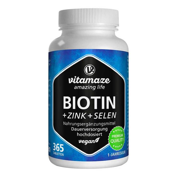 Biotin 10 mg hochdosiert + Zink + Selen Tabletten, 365 St