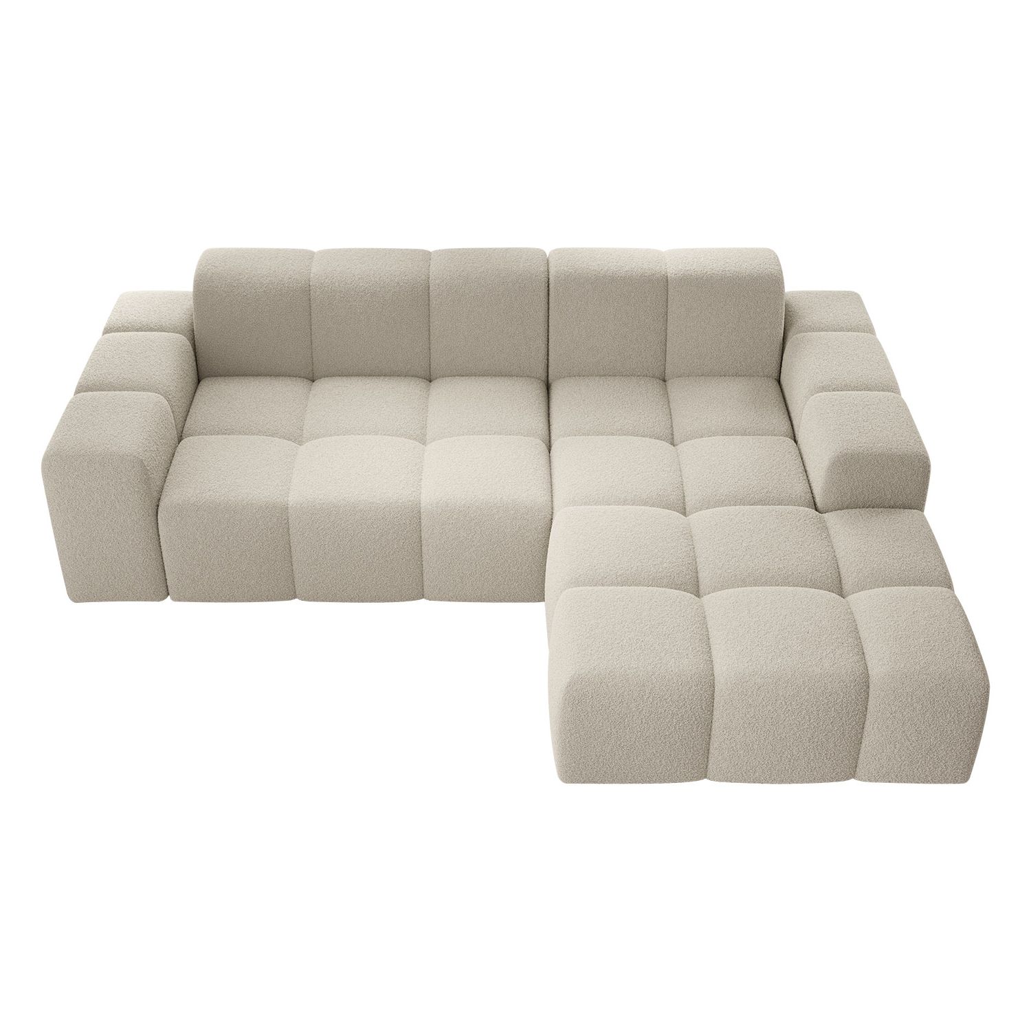 Juskys Sofa Merano Rechts - Ecksofa 3 Sitzer, Couch in L Form mit Ottomane - Boucle-Gewebe in Creme