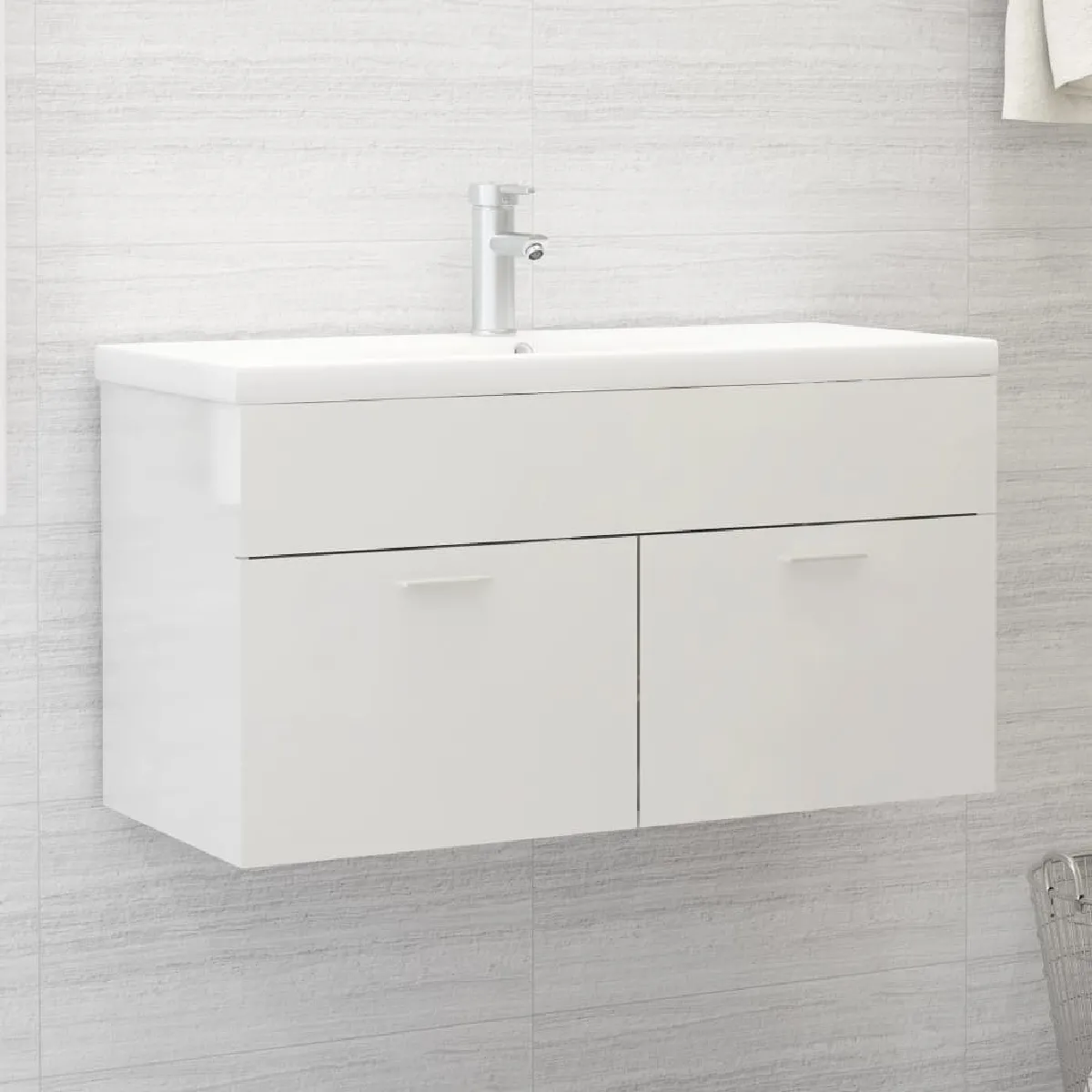 vidaXL Armoire d'évier Blanc brillant 90 cm