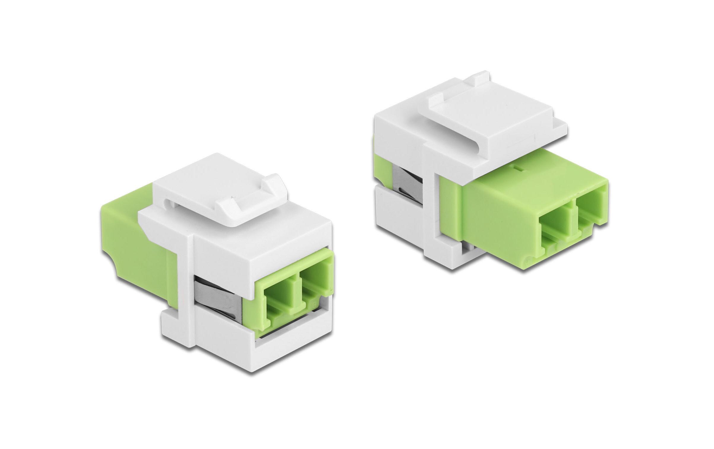 Keystone-Modul LC Buchse zu LC Buchse Lindgrün / WeissDelock Keystone Modul LC Duplex Buchse zu LC Duplex Buchse lindgrün / weiss