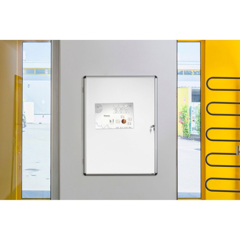 Vitrine intérieure acier laqué porte battante cadre aluminium Bi-Office Enclore - 4 feuilles