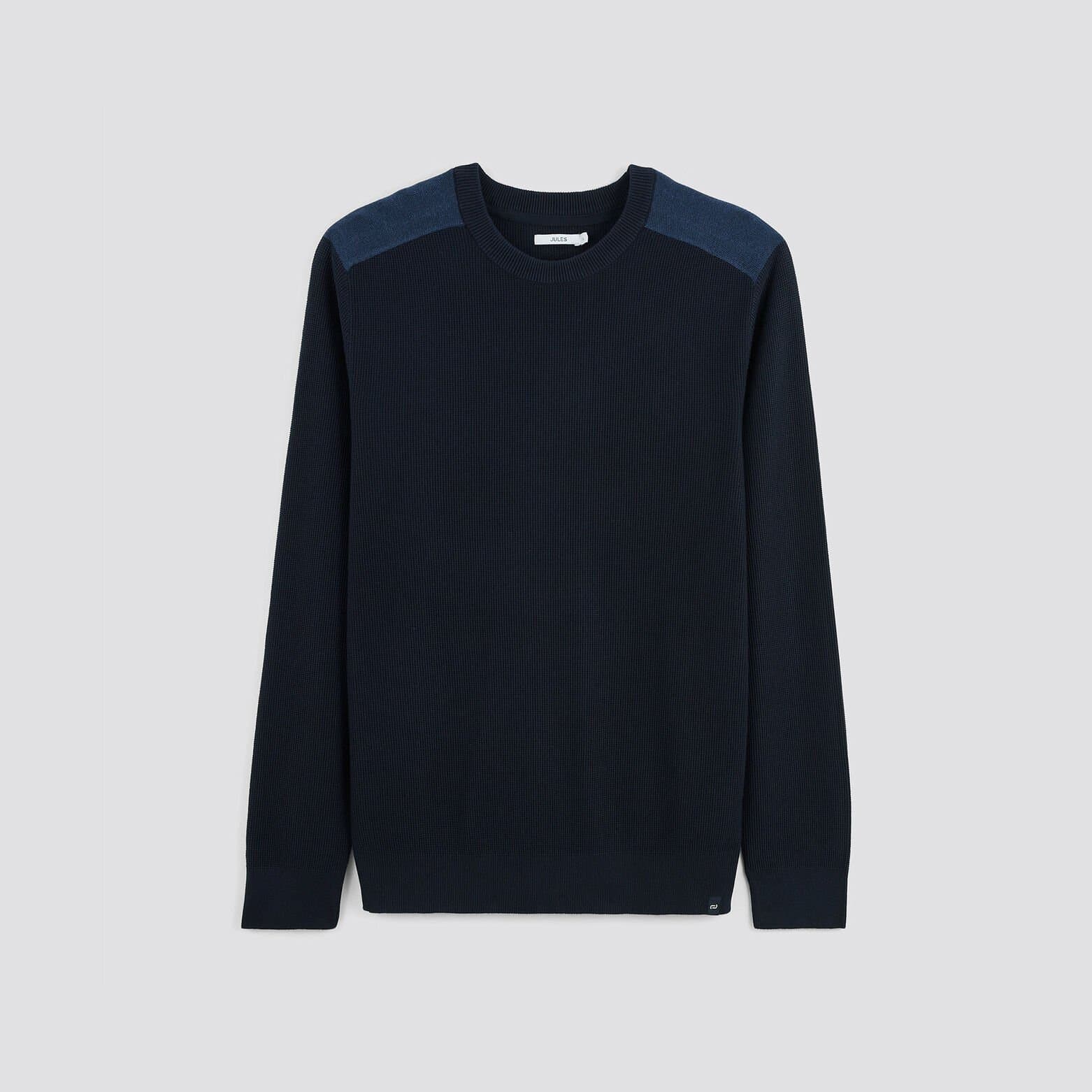 Pull à col rond et patch épaule Bleu moyen