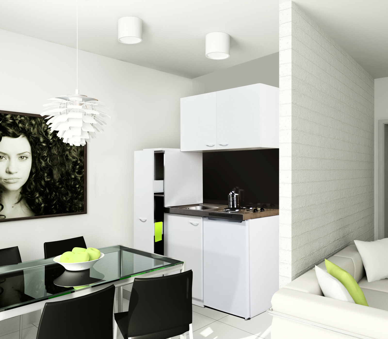 RESPEKTA Miniküche - weiß - mit Kühlschrank und Kochfeld - 130 cm
