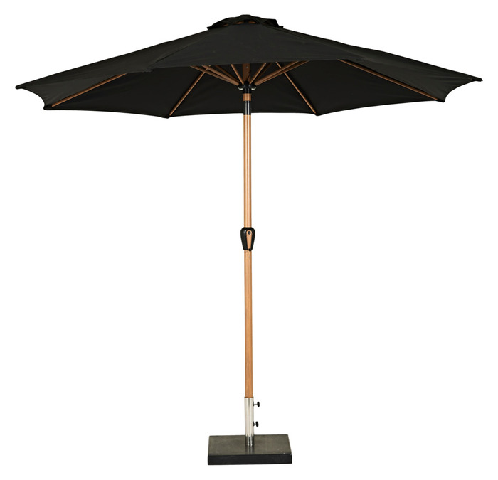 Markedsparasol Stockholm Ø300 cm sort/teak m/krank - Sunlife