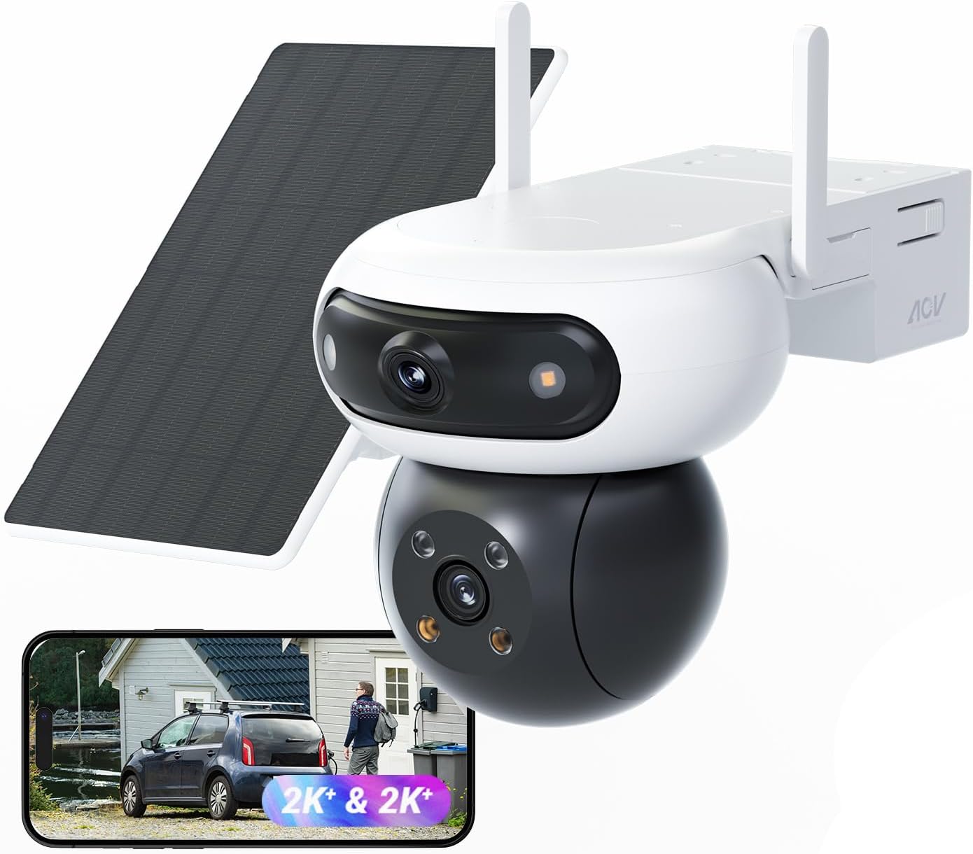 EZVIZ 8MP(4MP+4MP) Camera Surveillance WiFi Exterieure sans Fil à Double Objectif Motorisé, Camera Exterieur Solaire, Mode Always-on, Détection de Personne/Véhicule, CB90 Dual+8W Panneau Solaire