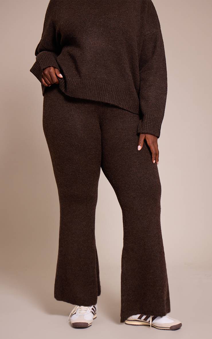 Chocolat Pantalon Large En Maille Grande Taille