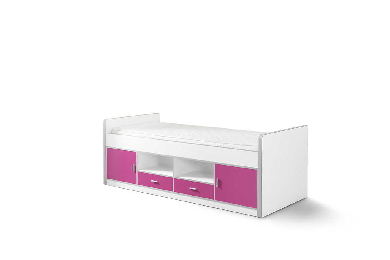 Kojenbett BONNY - weiß-pink - mit Türen - 90x200 cm