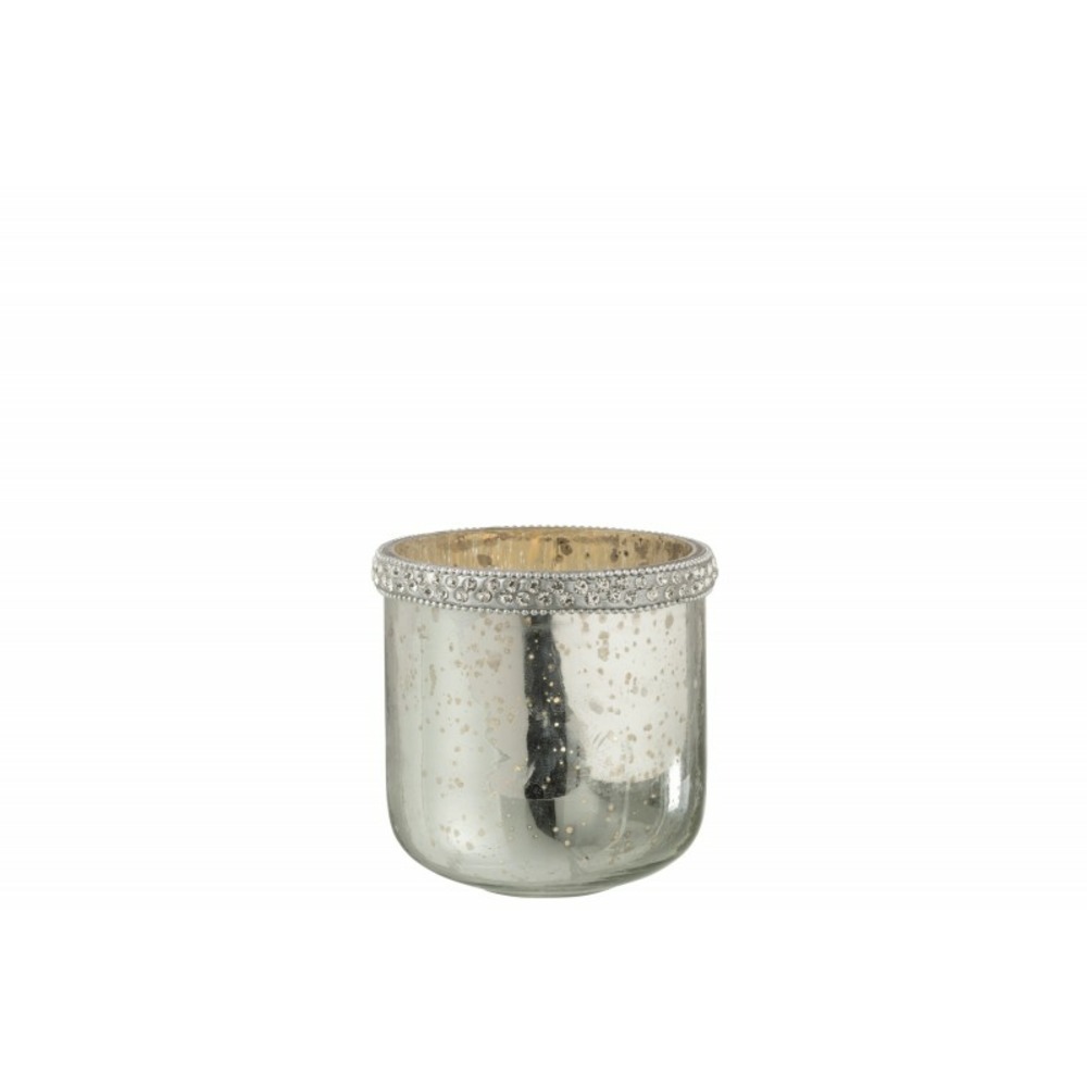 Photophore avec diamants en verre argent 10x10x10cm