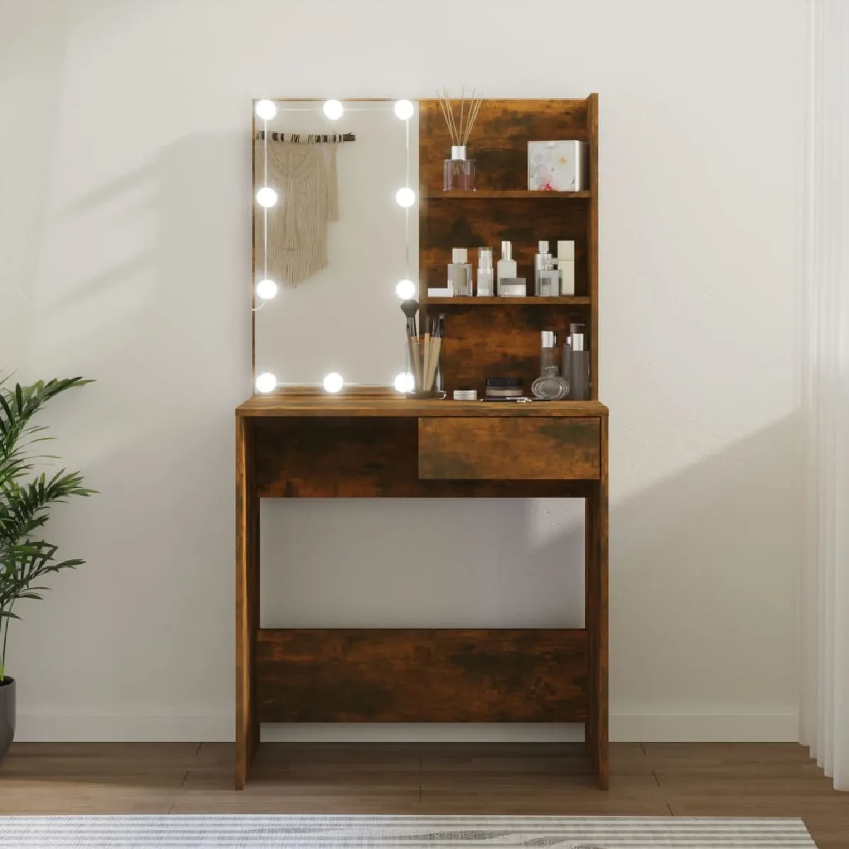 vidaXL Coiffeuse avec LED - Chêne marron