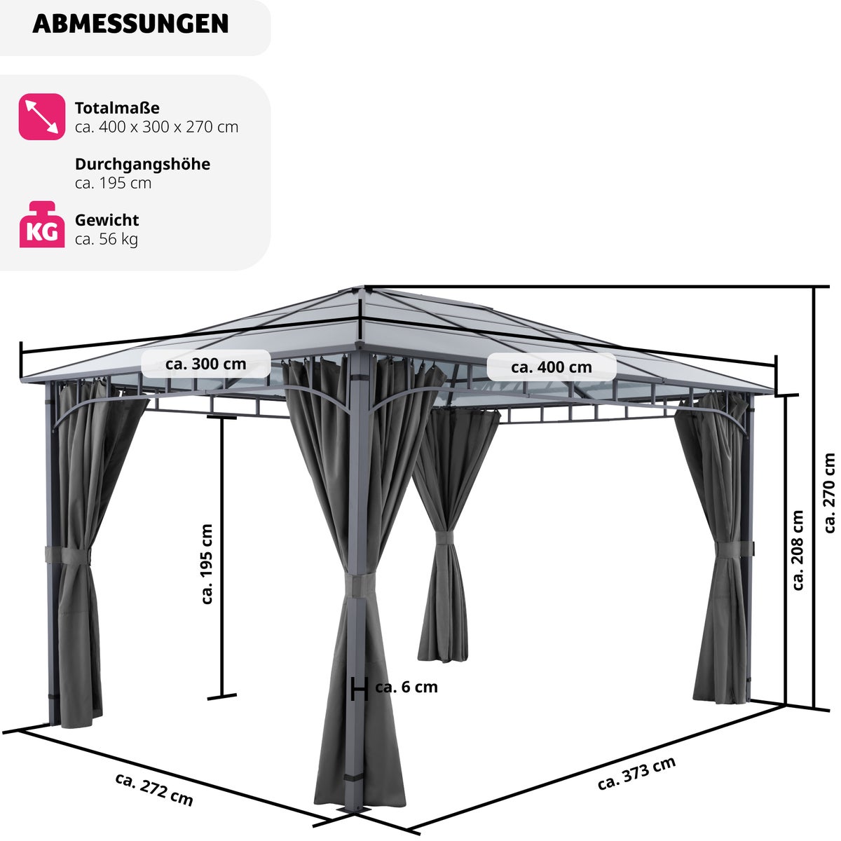tectake Caracas tuinpaviljoen met gepoedercoat aluminium frame, inclusief 8 haringen