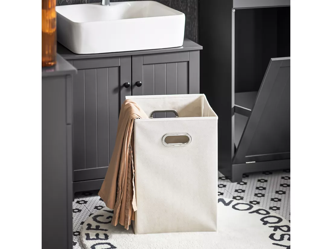 Meuble Bas De Salle De Bain Armoire Toilette Avec 1 Tiroir 1 Panier À Linge Gris Foncé, BZr21-dg