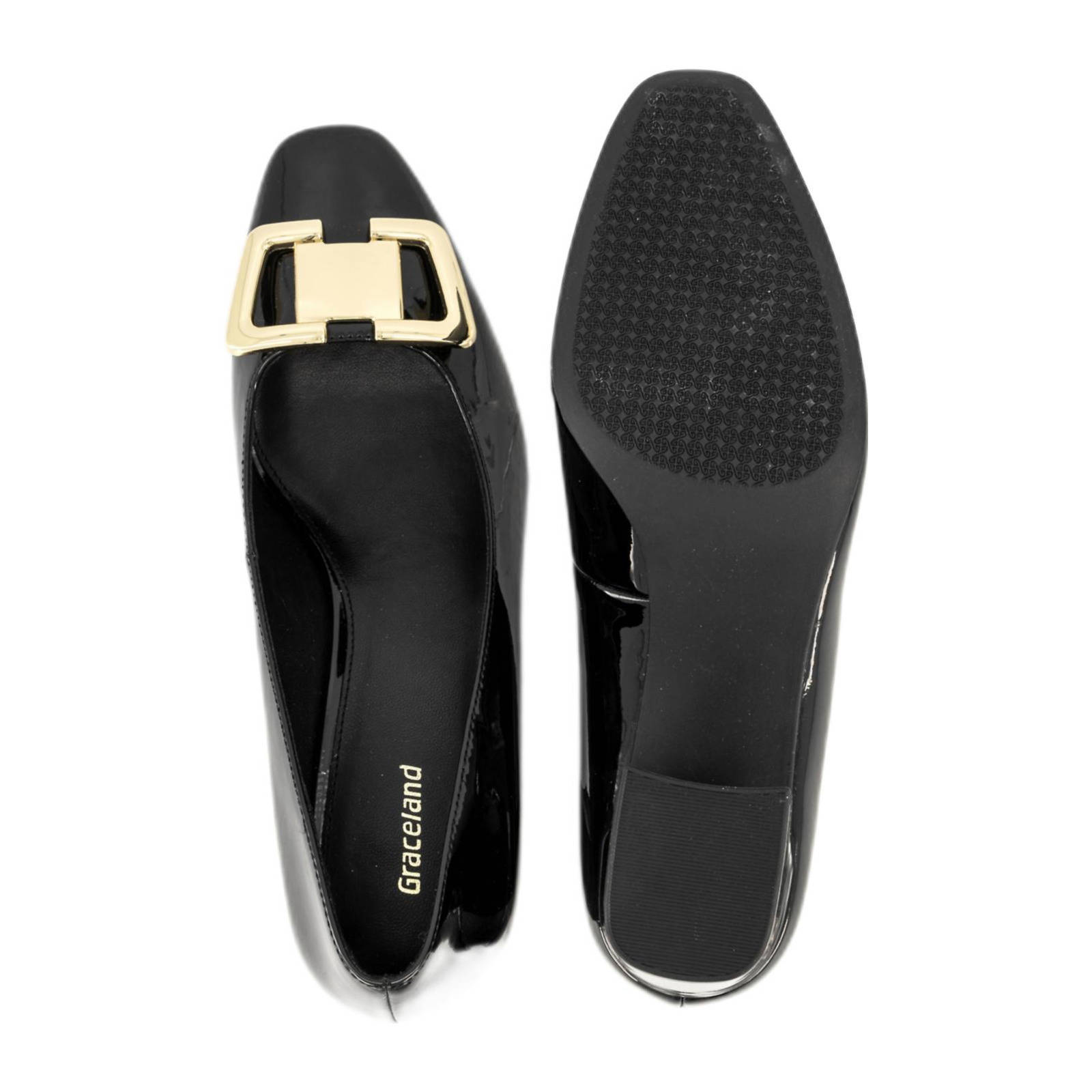 Graceland lak pumps met gesp zwart