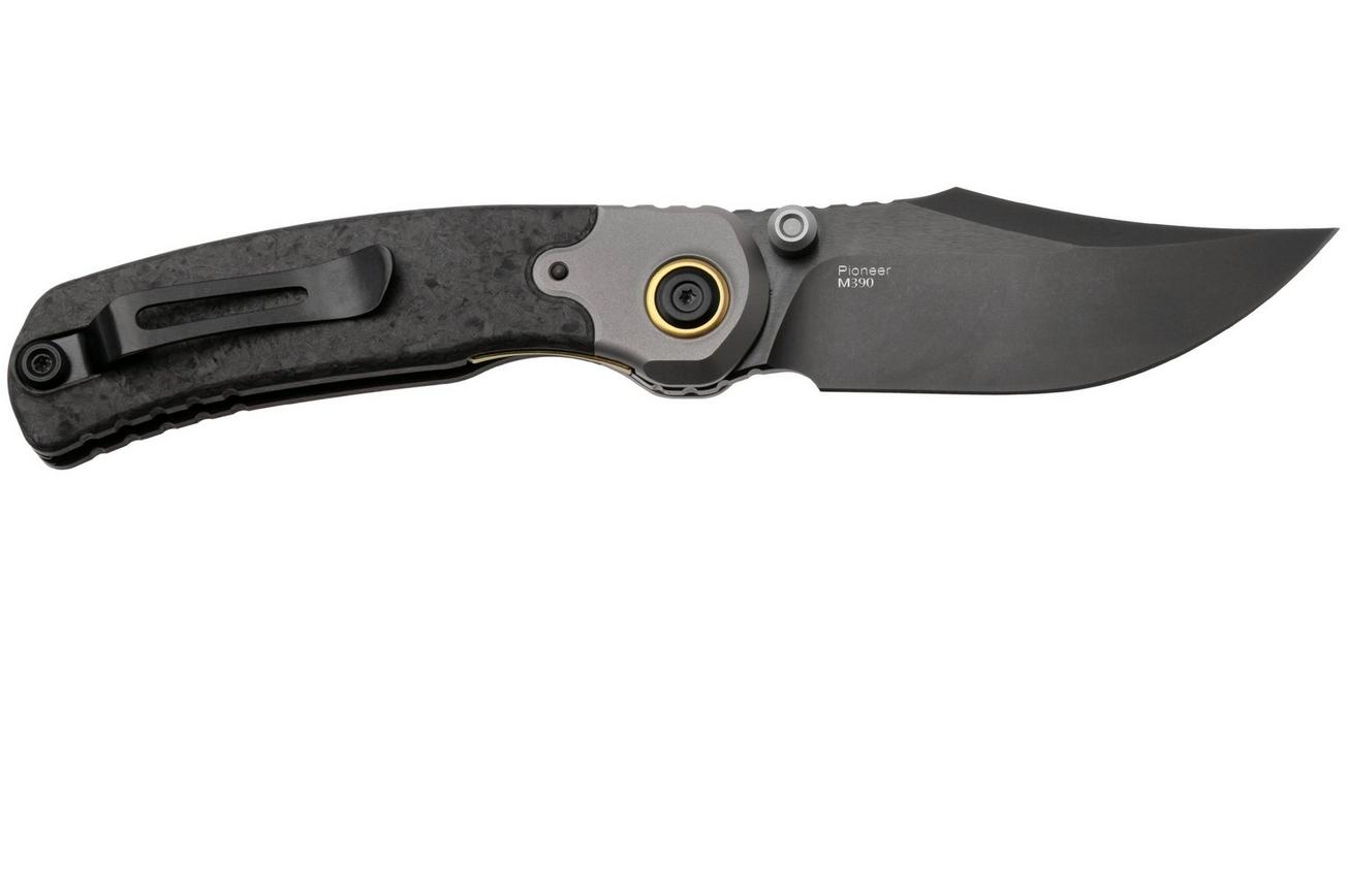 Kizer Pioneer ZX-FK03A1 Stonewashed DLC M390, Carbonfiber Titanium Bolster, zakmes