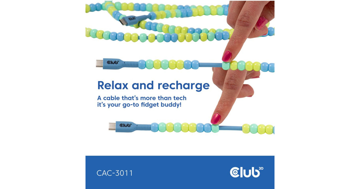 Club 3DUSB-C Beaded Cable Blue, 2 meter kabel  (Roze)