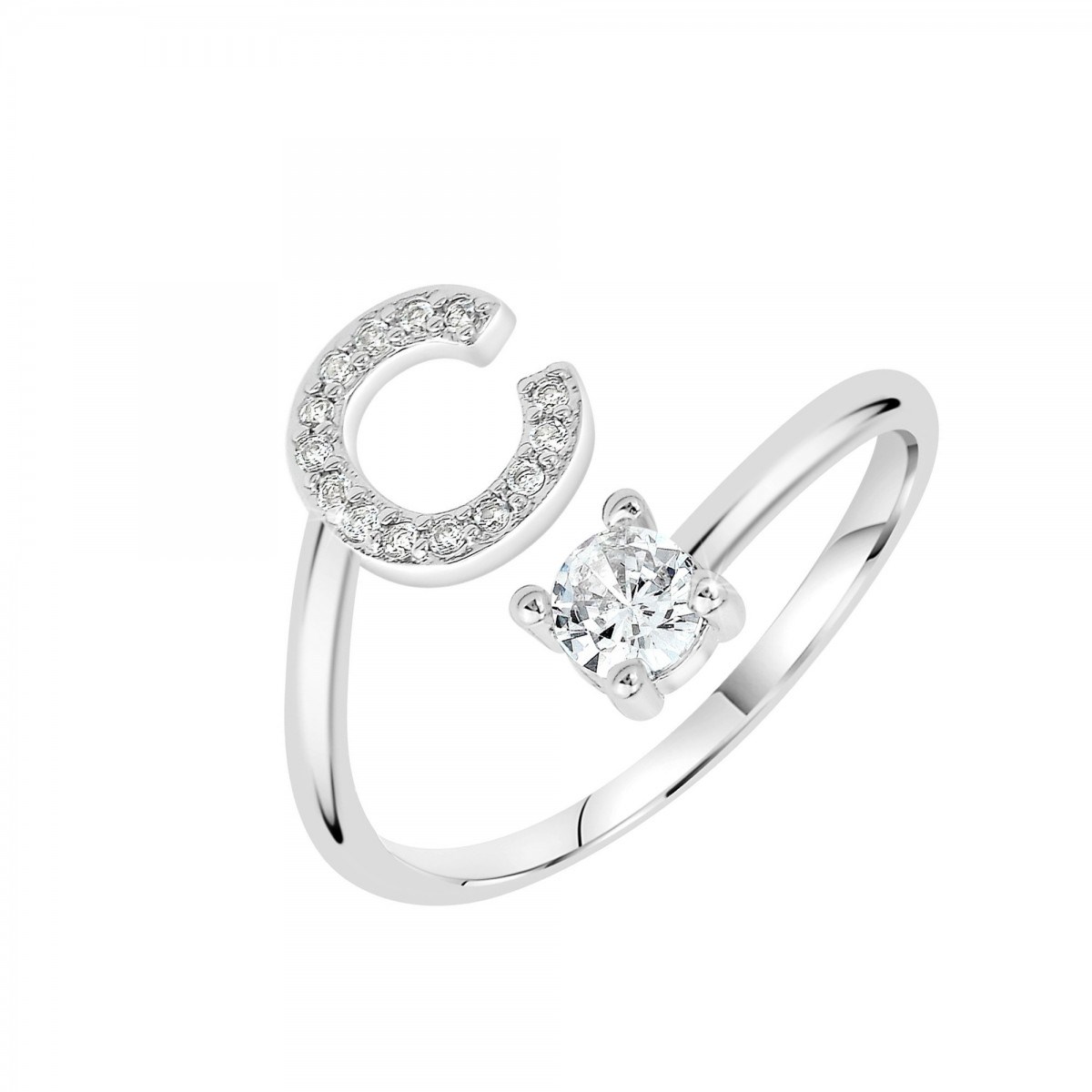 Bague lettre C ajustable SC Crystal ornée de Zirconium