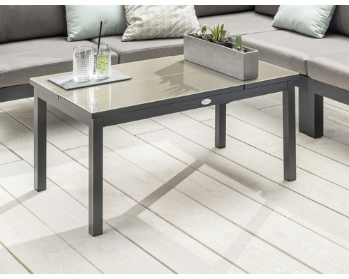 Destiny 4-zits loungeset bestaande uit: 1 hoekmodule, bijzettafel, tafel inclusief kussens, aluminium antraciet
