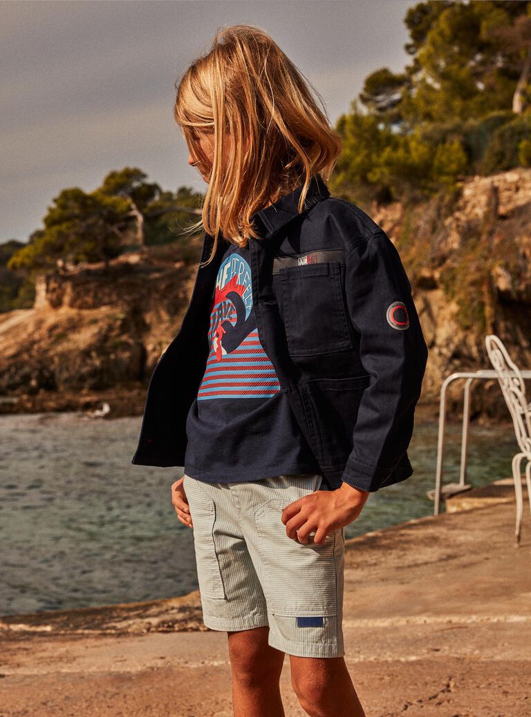 Veste bleu marine à rayures ton sur ton
