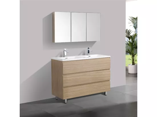 Meuble salle de bain design double vasque VERONA largeur 120 cm chêne clair texturé
