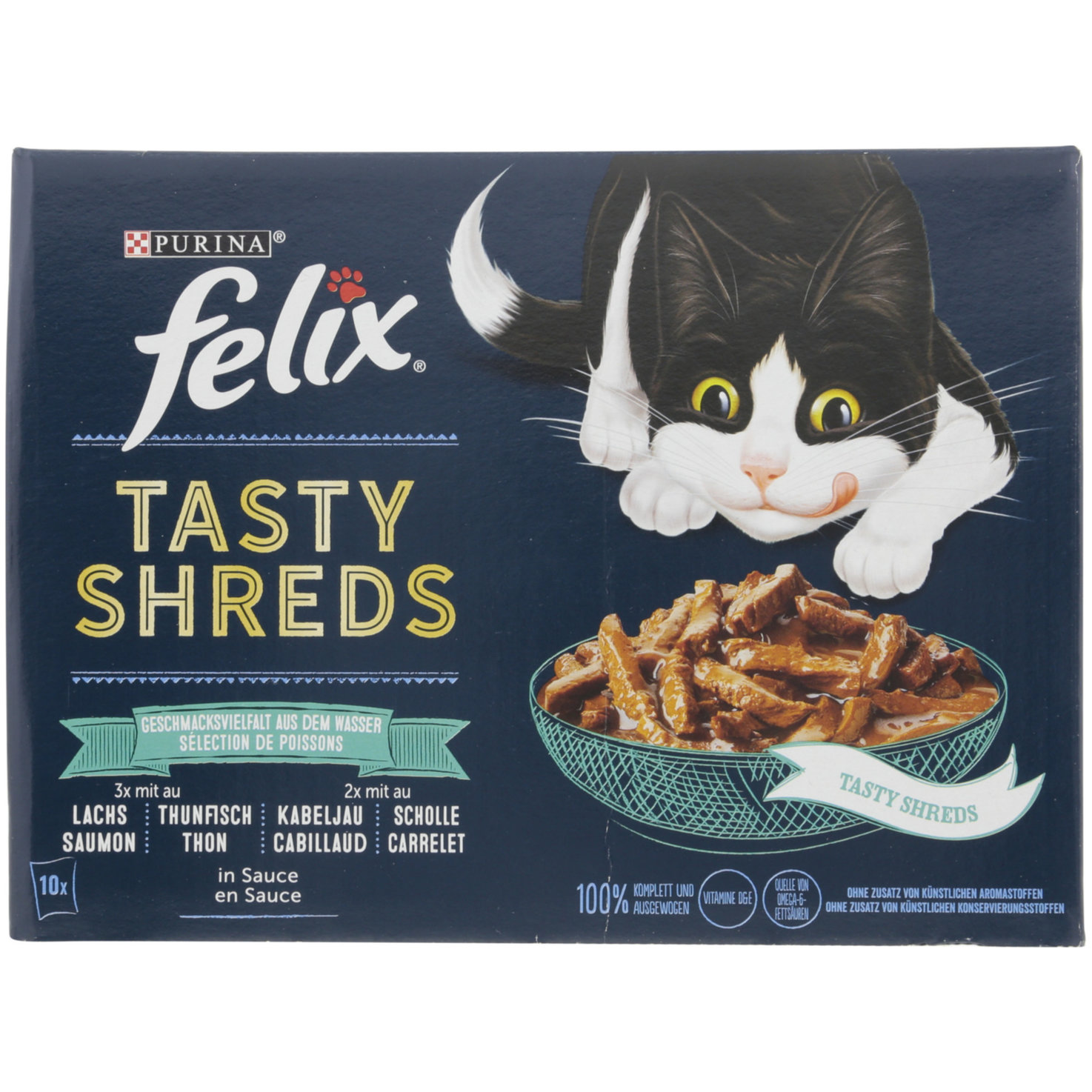 Felix Tasty Shreds Katzenfutter in Sauce Fisch 10x80g