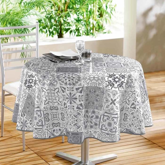 NAPPE RONDE 160CM PVC IMP PERSANE GRIS