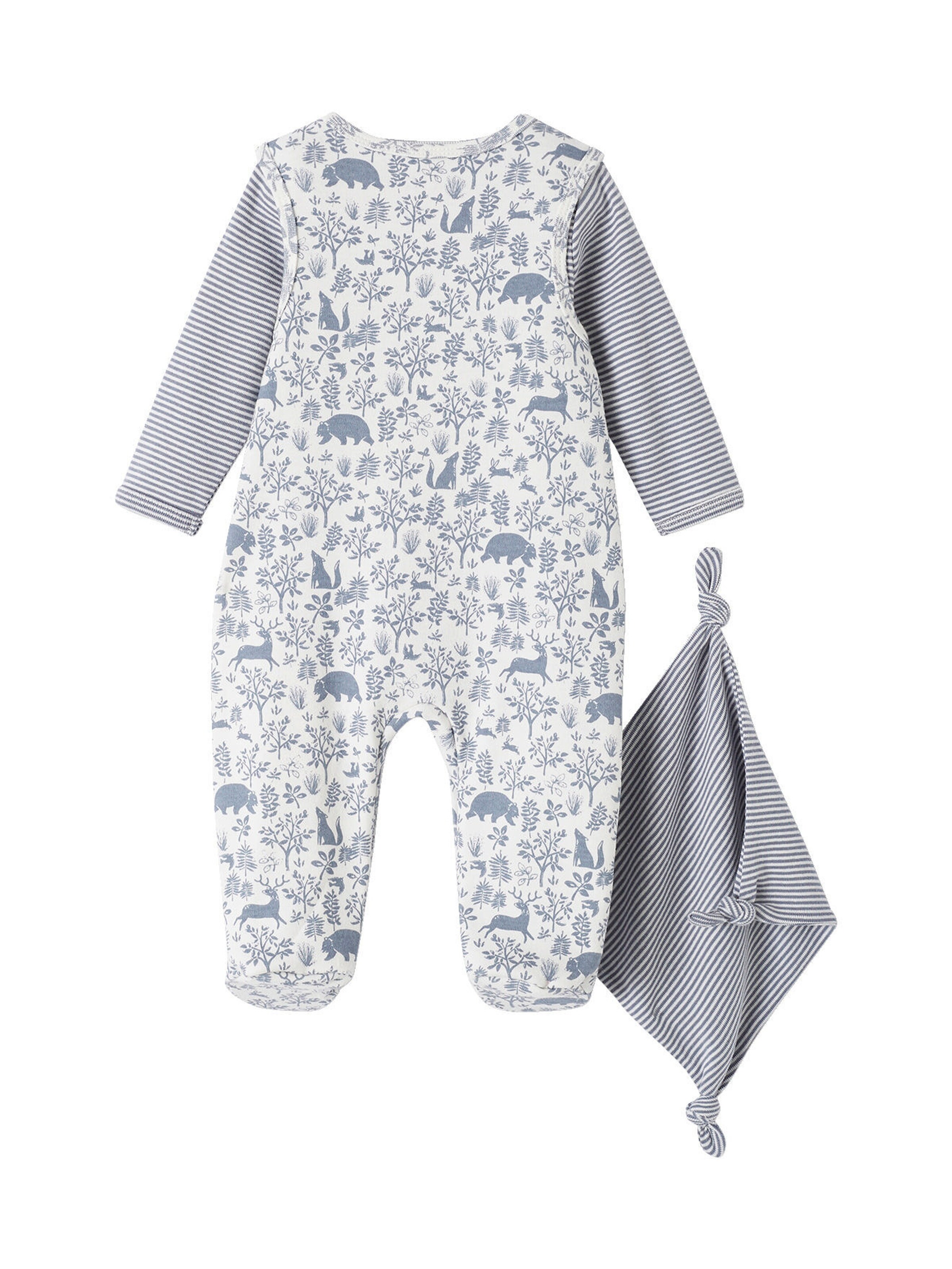 Vertbaudet Baby-Set: Strampler, Body & Schmusetuch, Bio-Baumwolle jeansblau
