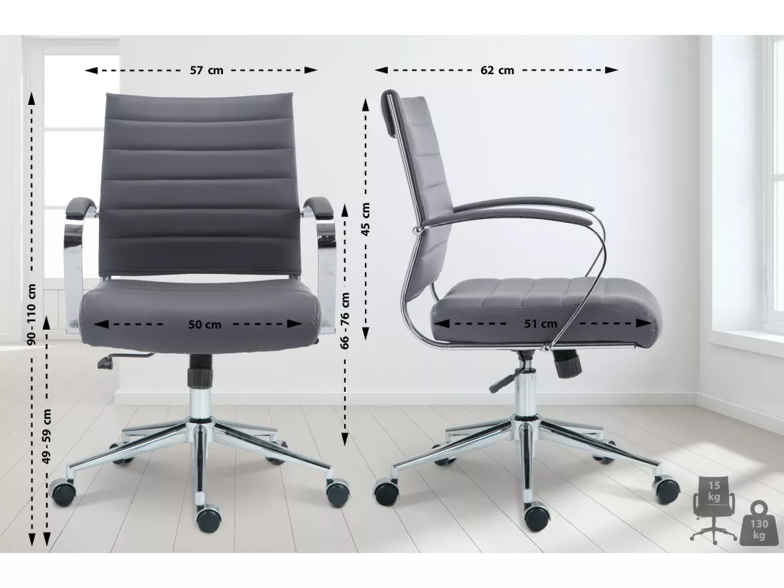 Chaise de bureau - Similicuir - Gris - Oakland