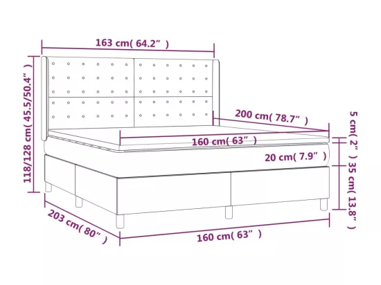 Sommier tapissier avec matelas et LED Taupe 160x200 cm Tissu