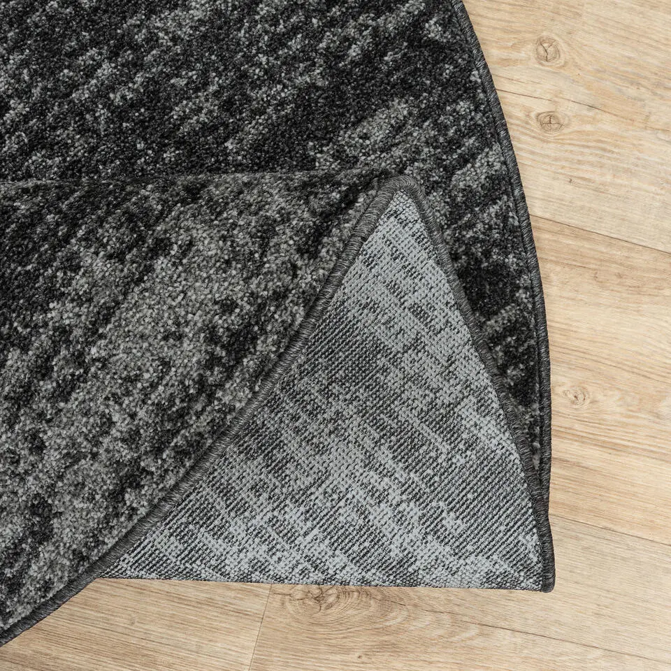 Relax Oslo - Laagpolig Effen Vloerkleed - Zwart Grijs - 150 CM ROND