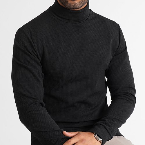 Pull Col Roulé Texturé Waffle 0535 Noir
