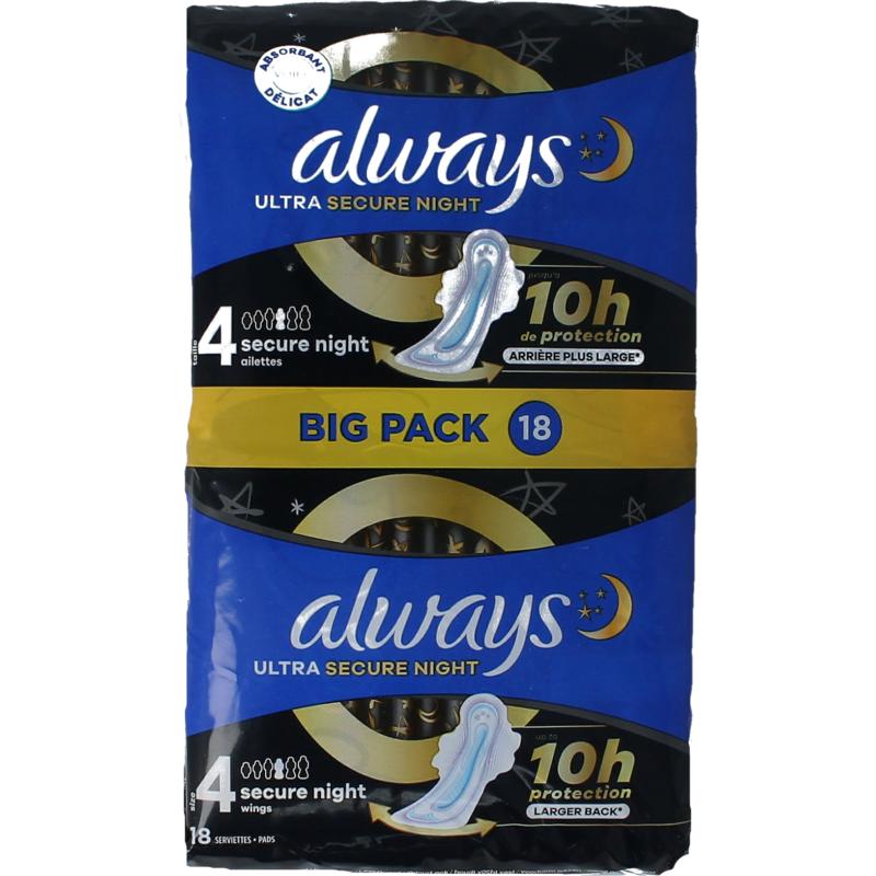 Always Maandverband Ultra Secure Night (18 stuks)