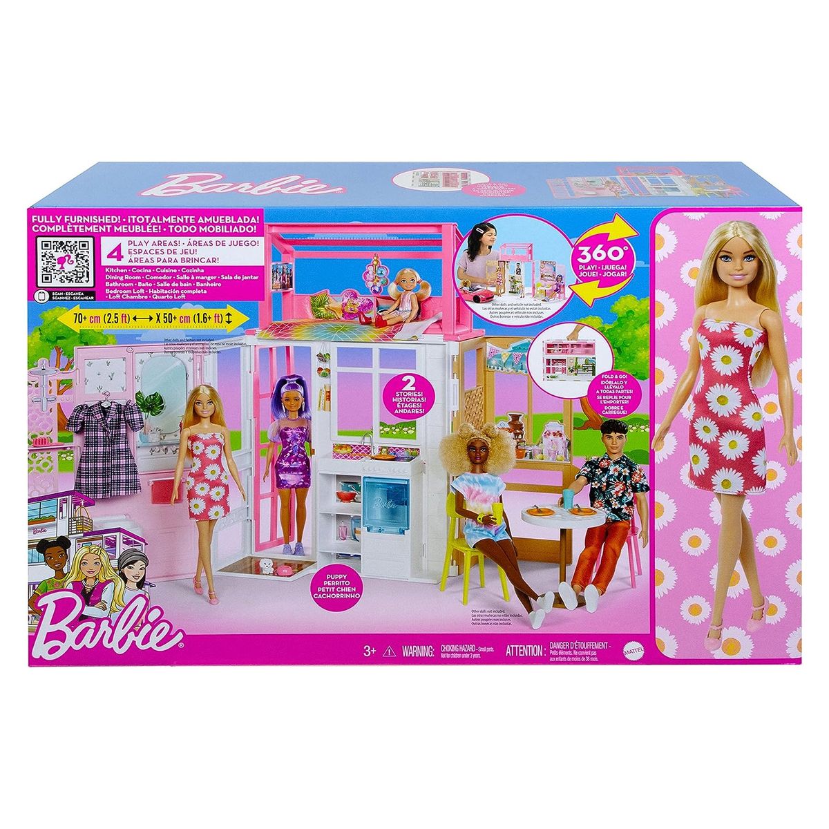 Mattel HCD48 - Barbie - Spielset, Haus komplett eingerichtet, Puppe mit Zubehör
