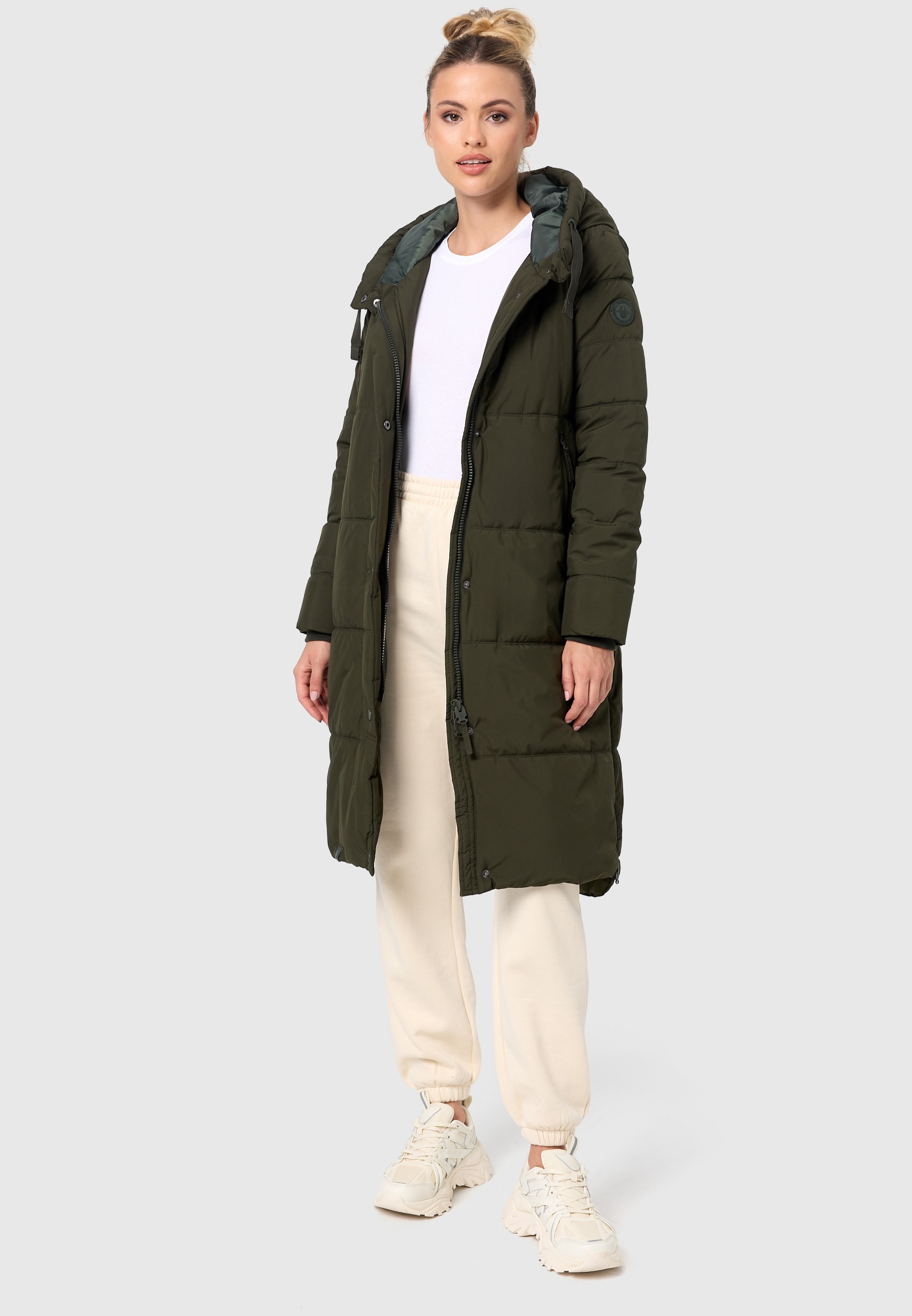 MARIKOO Damen Winter Steppmantel Stepp Jacke Mantel Parka warm mit Kapuze Soranaa