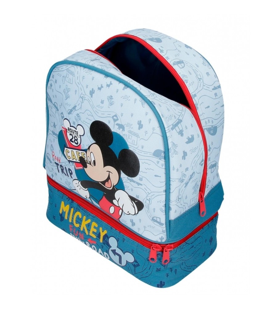 Mochila Disney Mickey Road Trip 28cm com Lancheira Azul