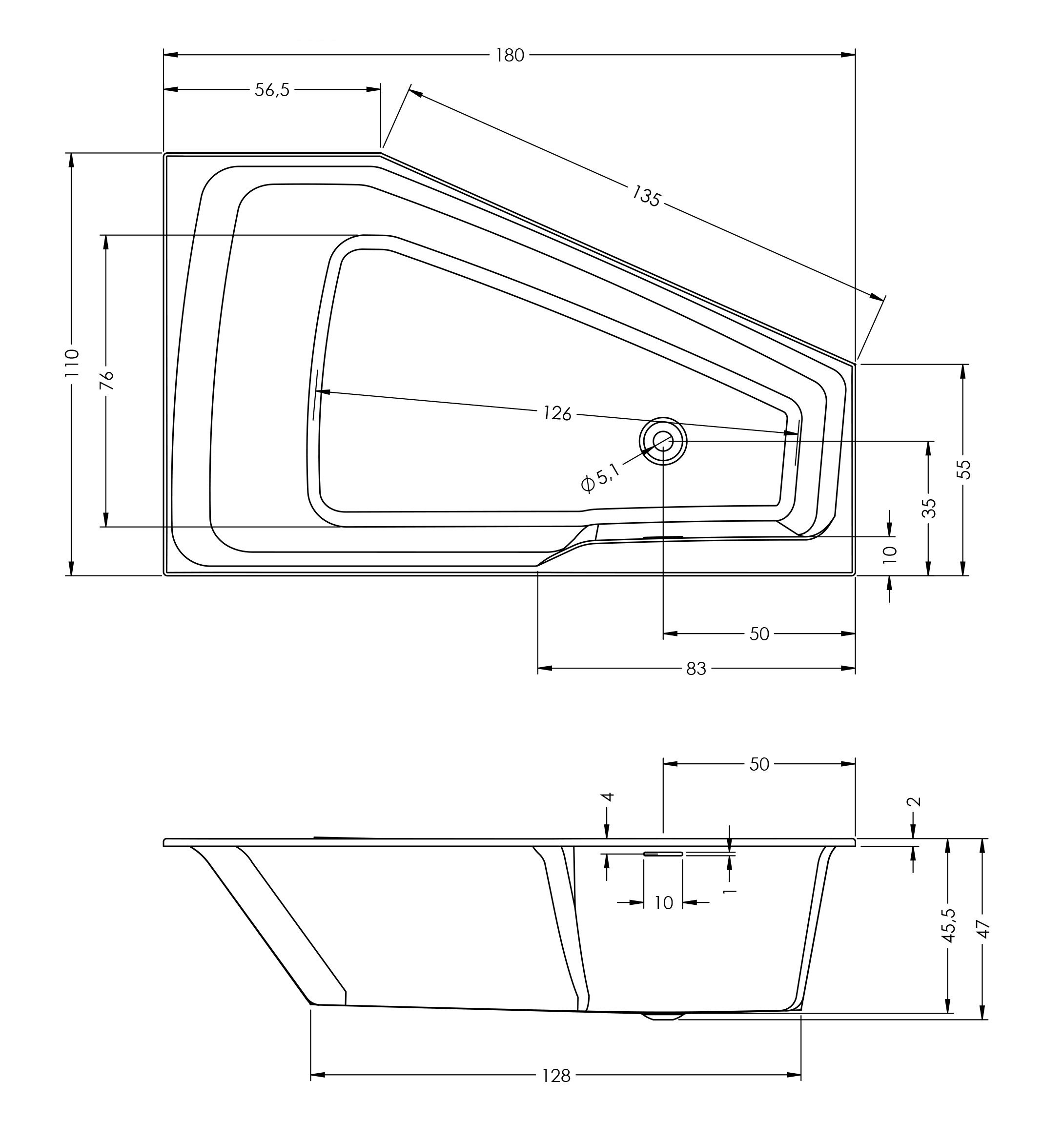 Riho Rethink Space inbouw ligbad 180x110cm links wit glans