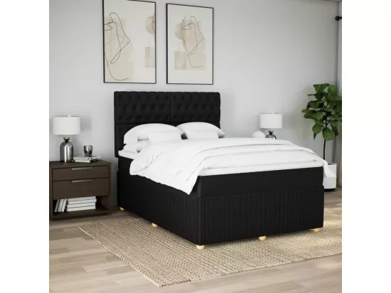 Sommier à lattes de lit avec matelas Noir 160x200 cm Tissu
