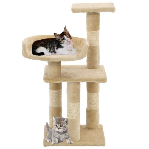 Arranhador bege para gatos com sisal.