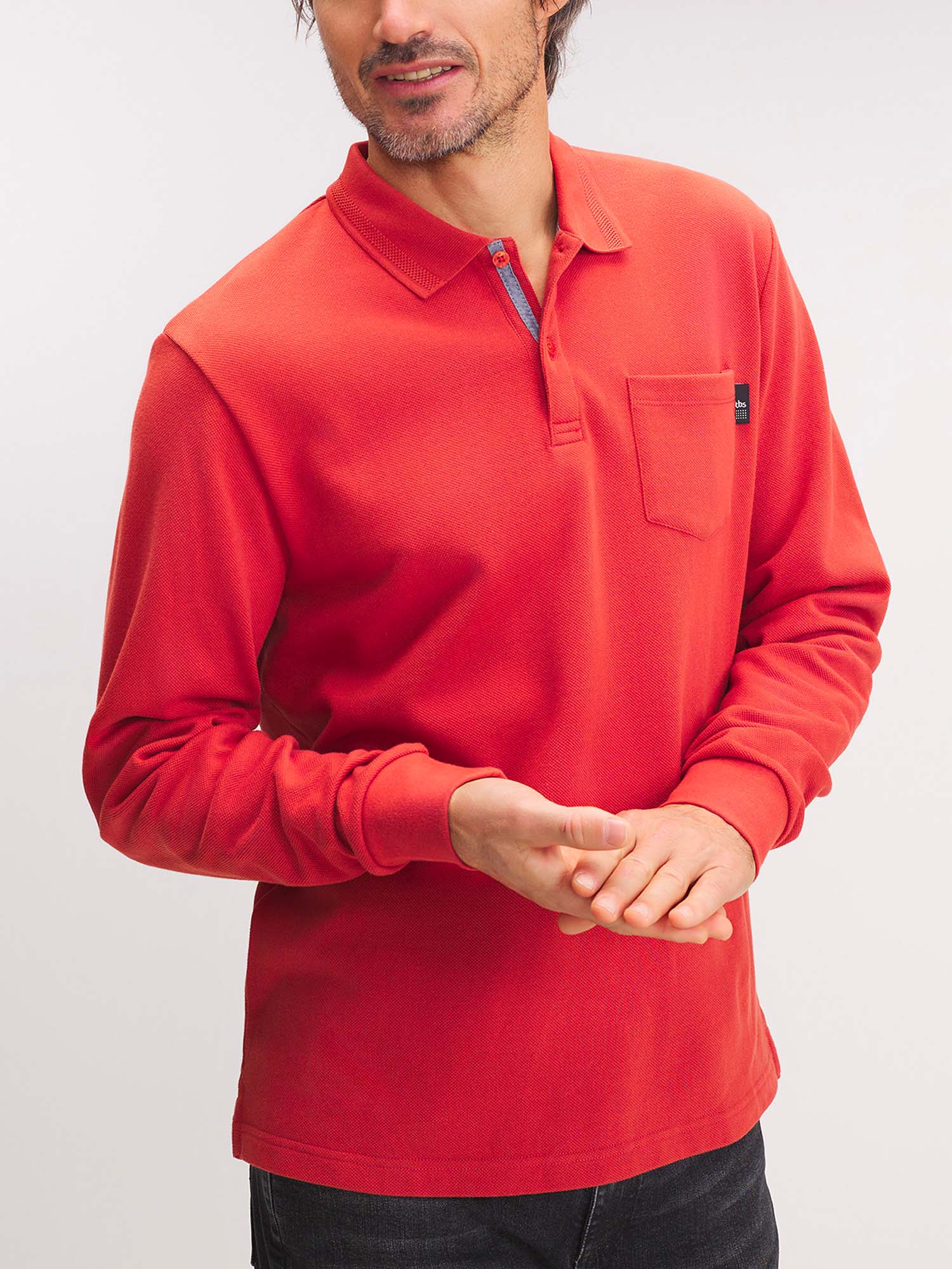 Polo Homme Chaud Manches Longues Rouge