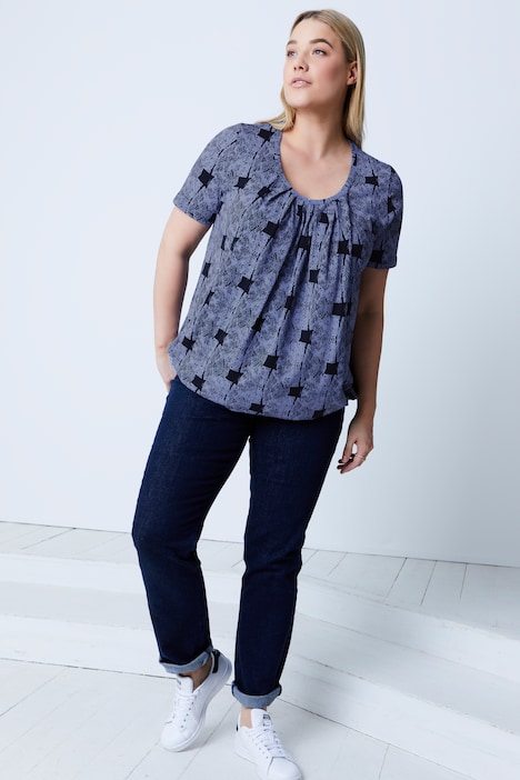 Bellieva T-Shirt, Still Funktion, Rundhals Kräusel, Kurzarm, Blüten