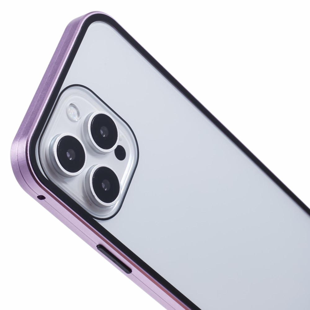 iPhone 16 Pro Max Magnetische Alu Schutzhülle mit Panzer Glas Backcover   Displayschutz (Magnet-Technologie) - Lila