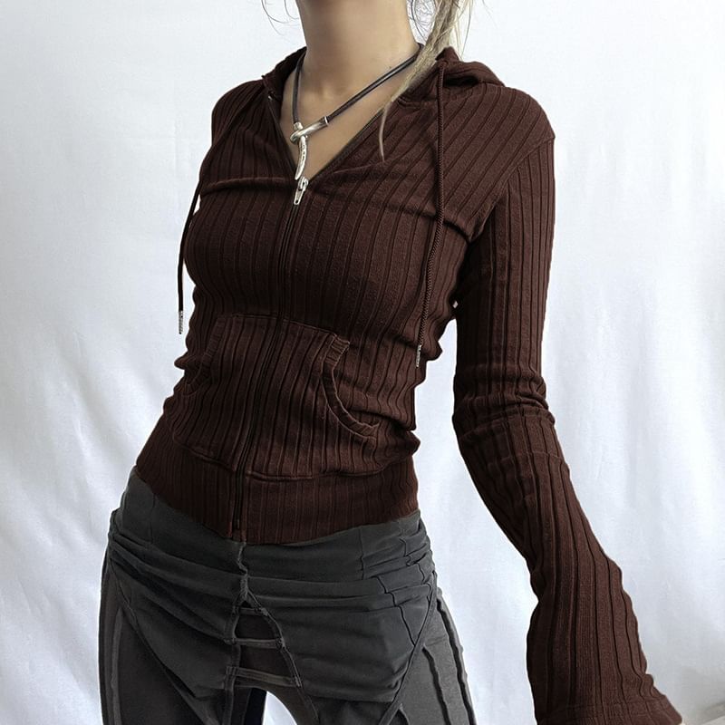 BrickBlack - Effen geribbeld vest met capuchon en rits