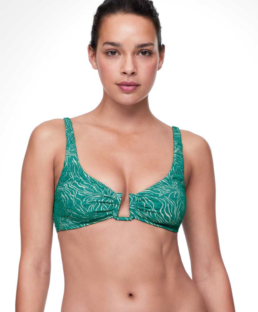 Biquíni com top frente única e decote em U em jacquard