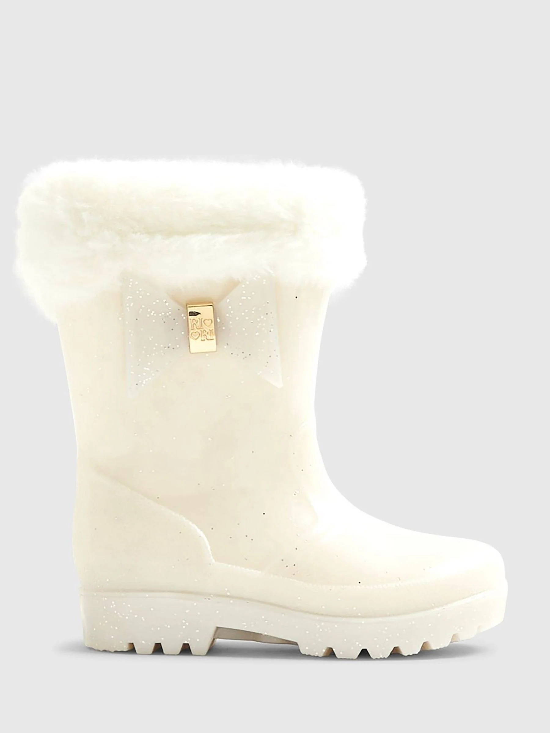 River Island Glitter Fur Cuff Bow Wellies