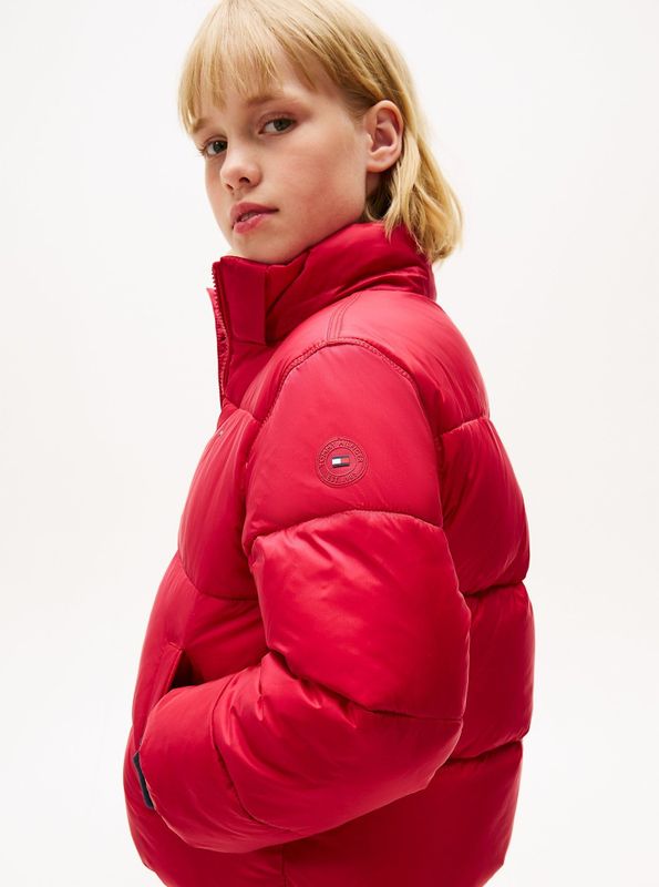 TOMMY HILFIGER - Gewatteerde Jas - Robijnrood - Met Capuchon