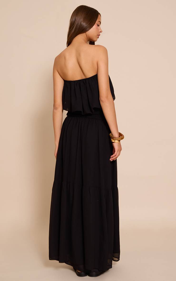 Noir Robe Longue En Mousseline À Bandeau Avec Taille Froncée