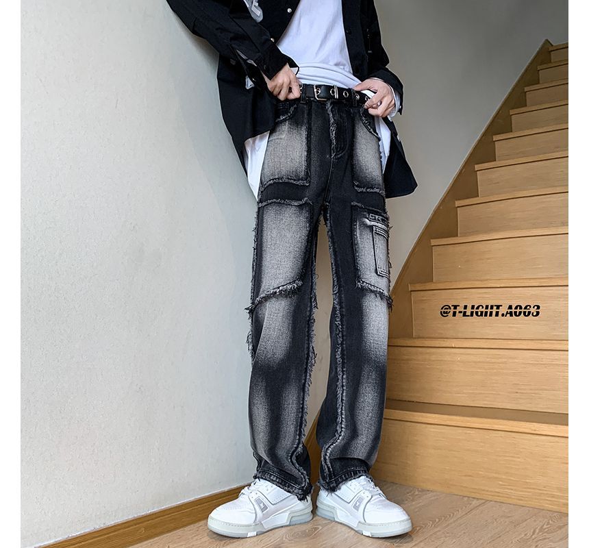 Freehop - Mid Rise Washed Distressed Loose-Fit Jeans
