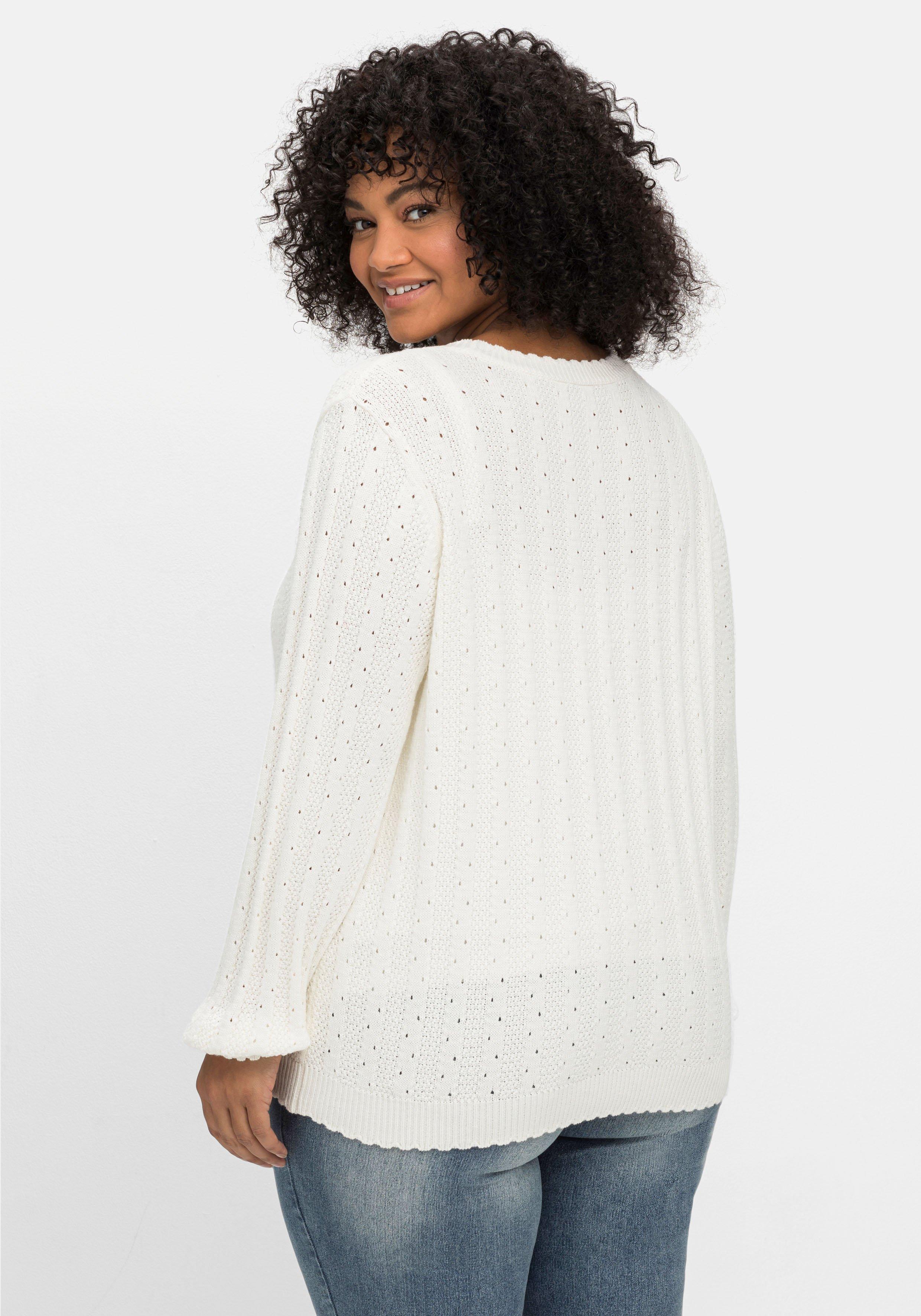 Strickjacke mit Ajourmuster und Stickerei